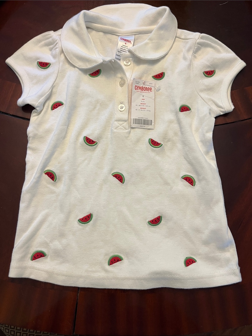 NWT Gymboree Watermelon White Short Sleeve Collared Shirt. Size 6.